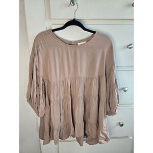 Melloday  tan brown‎ Blouse Size Small Boho Flowy balloon sleeve
